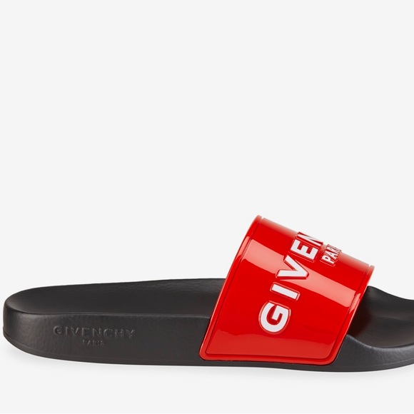 💕HP💕Givenchy red women’s glossy logo rubber pool slide sandals - Picture 3 of 14